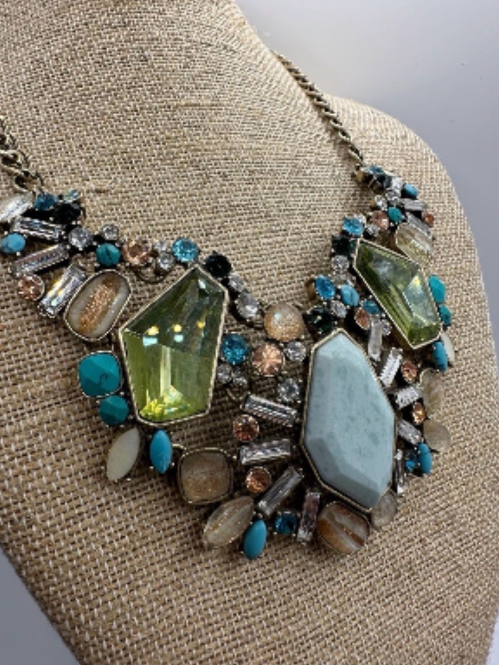 Aquamarine Statement Turquoise & Lime Crystal Bib Necklace -